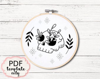 Embroidery Skull - PDF Pattern Template ONLY - Hand Embroidery Pattern Template - PDF Embroidery Pattern Hoop Art