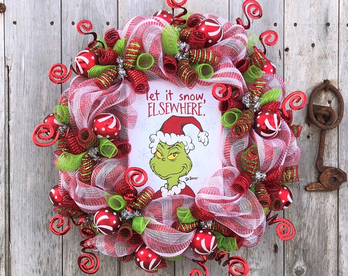 Grinch Sign Grinch Wreath Whimsical Grinch Wreath Christmas Etsy