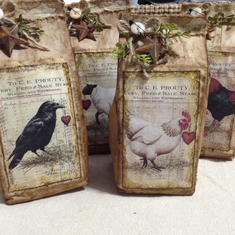 Primitive Farmhouse Valentine Grunge Bowl Filler Bag Coffee Dyed Crow ...