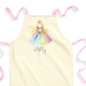Personalised Kids Childs Apron ~ Princess design with Name ~ Contrasting Colour Straps ~School, Home Baking, Gardening, Craft Artwork