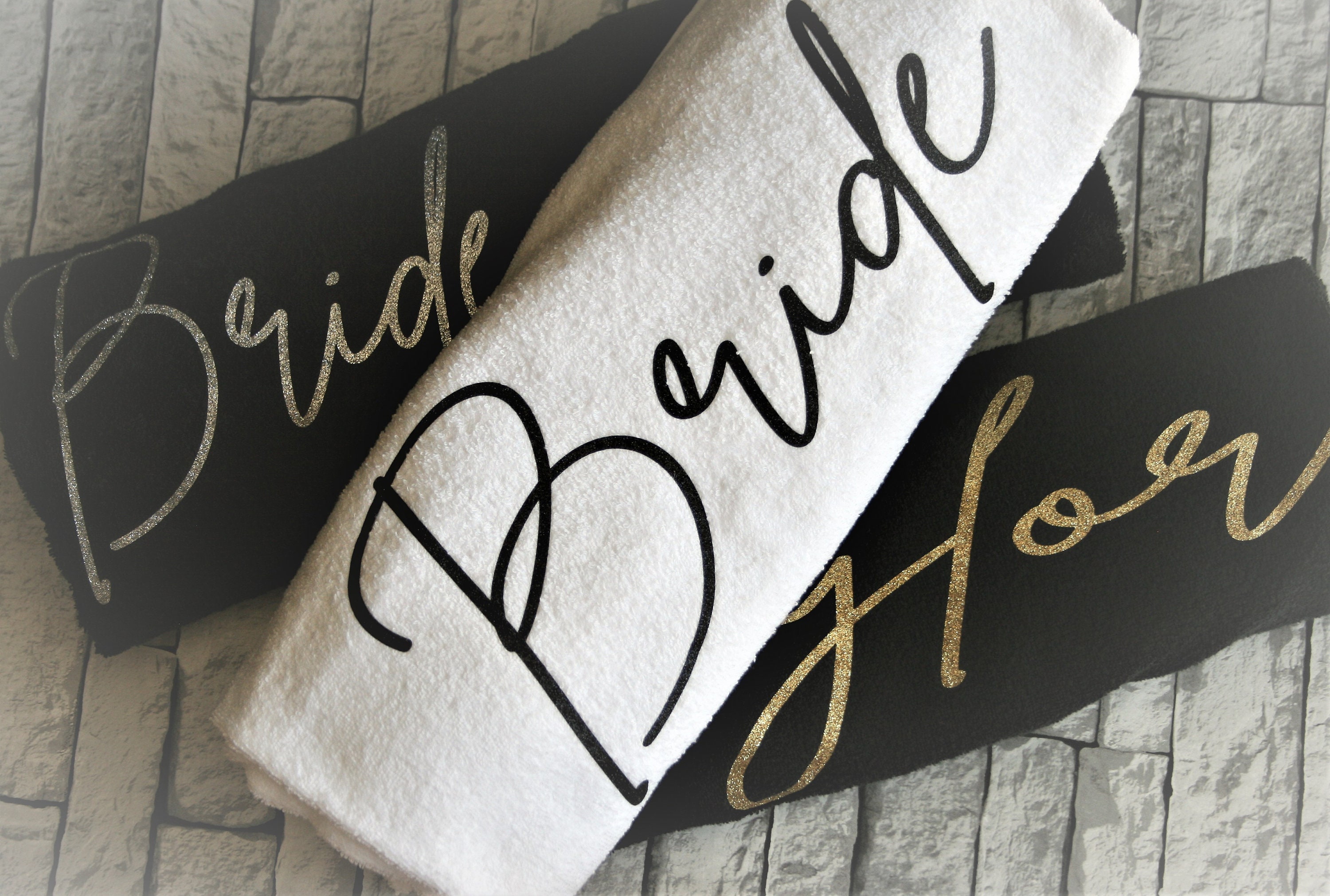 Personalised Wedding Glitter Towel Hen Party Bride Bridesmaid Maid of Honour Mother of the Bride