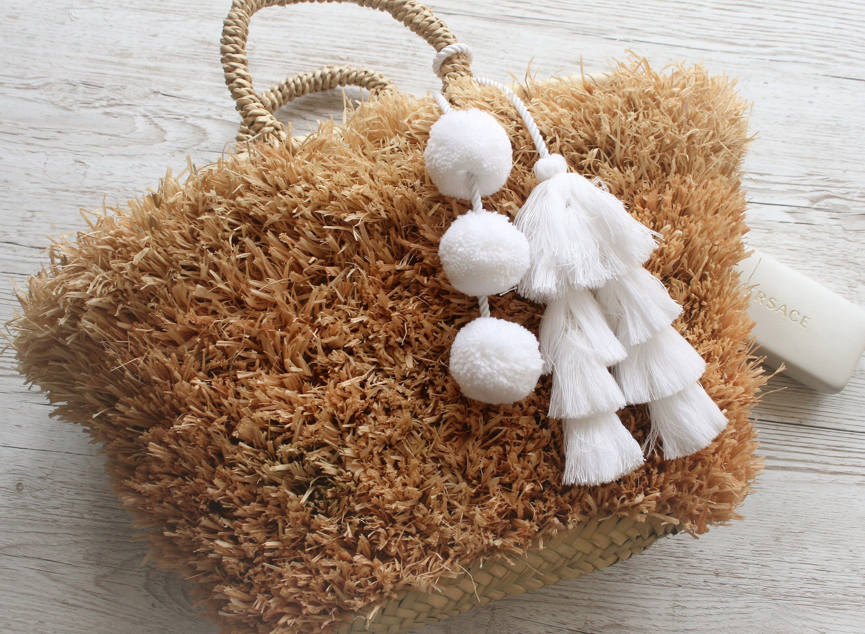Freesia denim pompom & fringed backpack WG164-210 Wrangler Denim Patchwork Mini Backpack with  main image 3