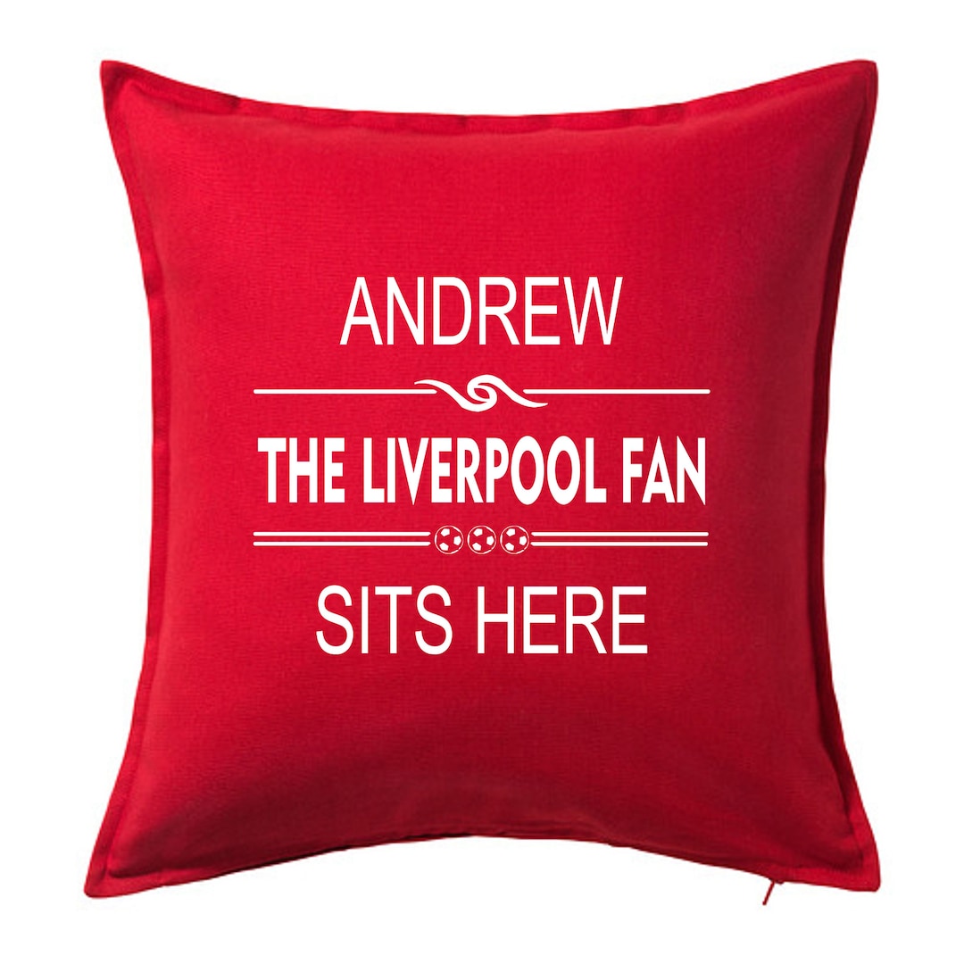 Personalised Football Cushion Liverpool Fan Sits Here Etsy UK