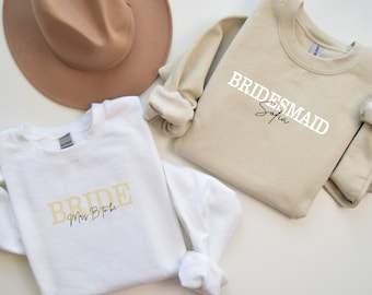 Hen Party Hoodies & Sweatshirts ~ Bridal Wedding Hen Party ~ Bridesmaid, Maid of Honour, Bride to Be ~ Fiancee ~ Capitals with Script Name