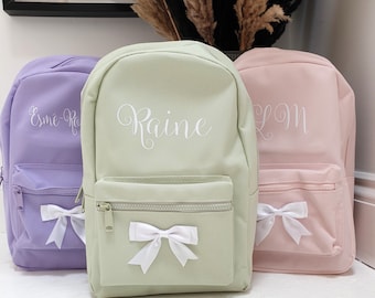 Personalised Mini Kids Childrens Rucksack Backpack School Nursery Bag with Name and Bow