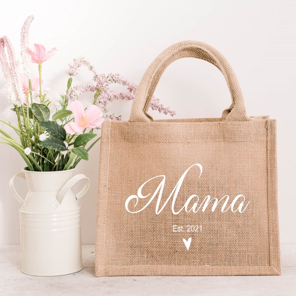 Personalised Mini Shimmer Jute Hessian Gift Bag ~ Mother's Day ~ Birthday ~ Mama Mummy Mum Nana Auntie Grandma