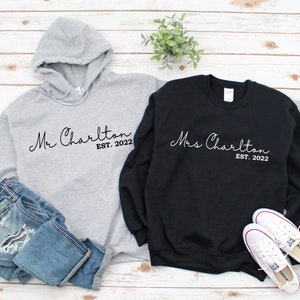 Mr or Mrs Personalised with Est Year ~ Minimalist Surname ~ Wedding Sweatshirt Hoodie