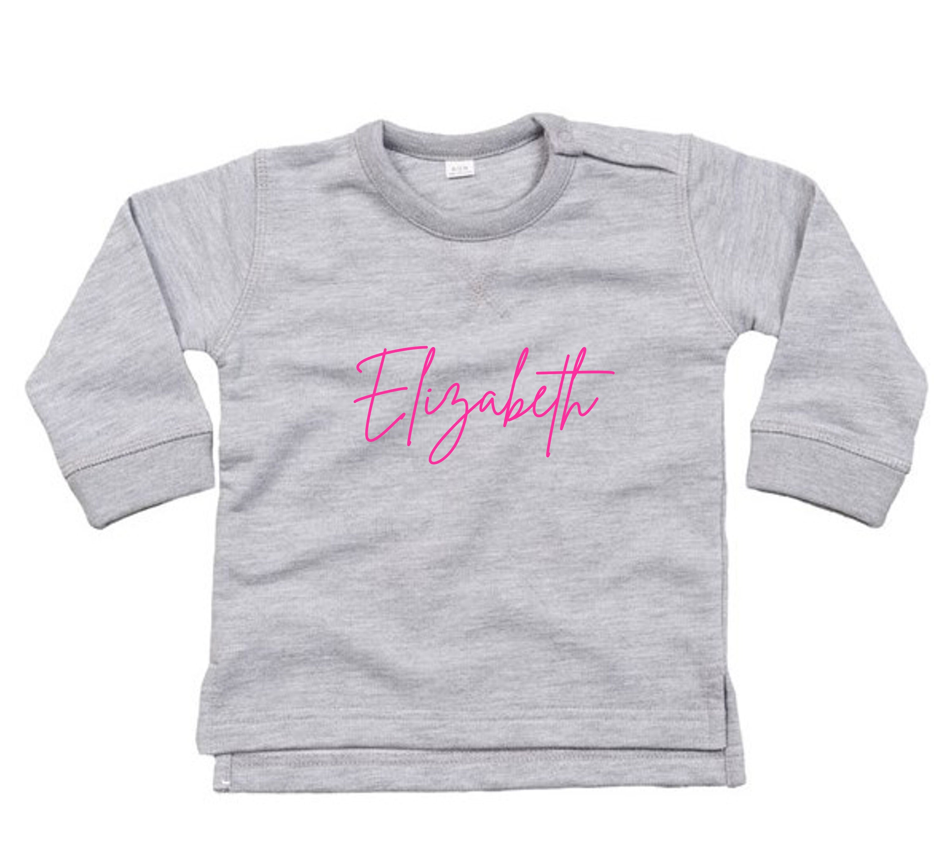 Personalised Baby Sweatshirt With Signature Name ~ Navy, Grey or Black ...