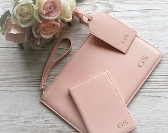 Personalised Initial Luggage Set Passport Holder, Luggage Tag and Pouch