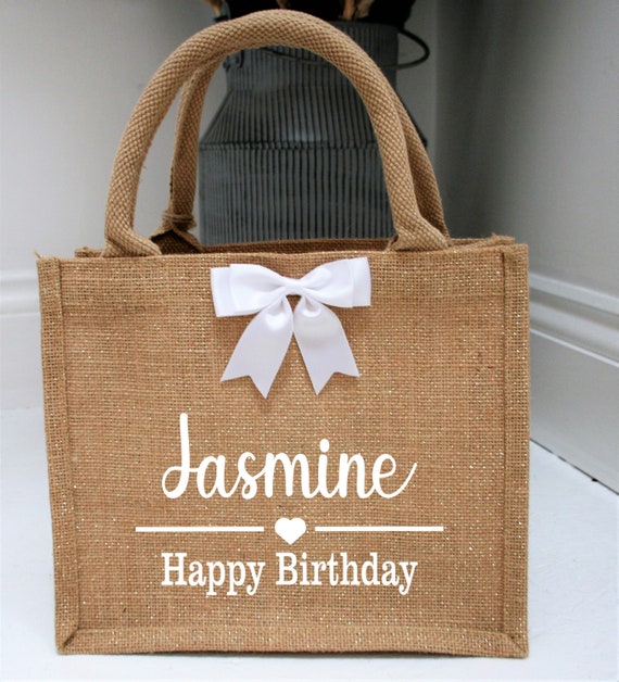 Personalised Mini Shimmer Jute Hessian Gift Bag With Bow Birthday Present Gift Etsy