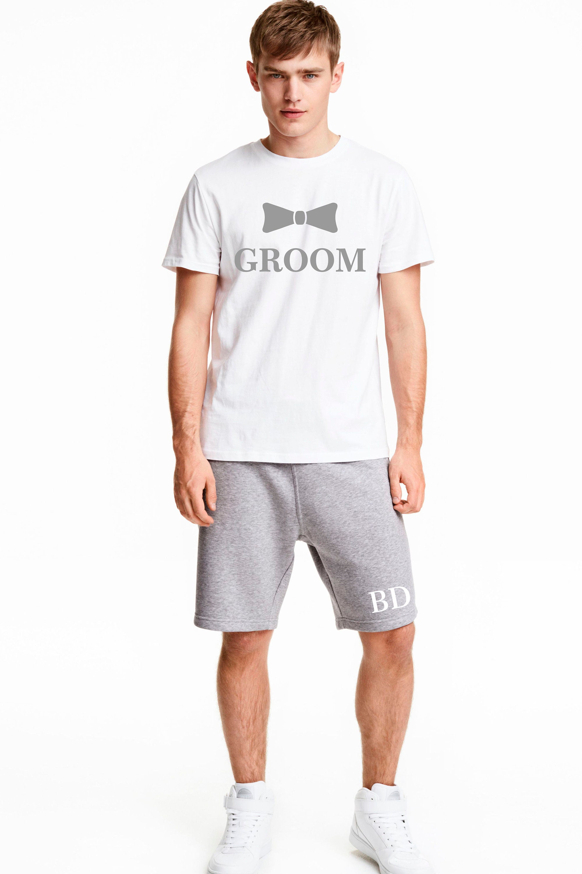 Image of Men's Wedding Party Loungewear Shorts Set Personalised With Title & Initials