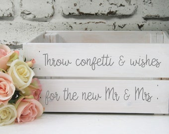 Wedding Confetti Box Crate Throw Confetti & Wishes for the New Mr and Mrs