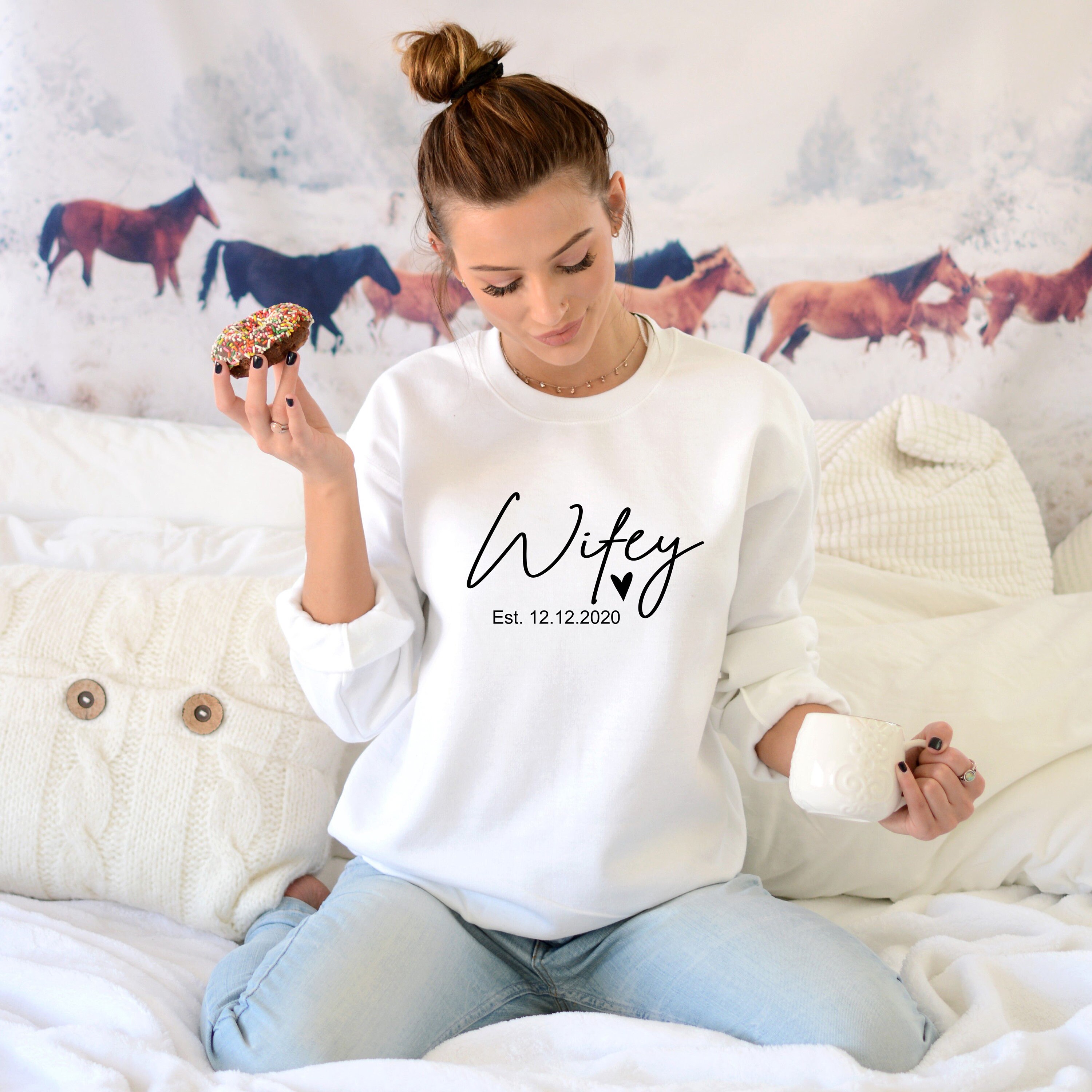 INAWLY Felpa personalizzata Wifey Est, felpa per fidanzamento, regalo
