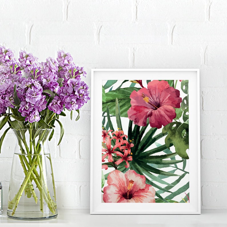 TROPICAL printable wall art Nature Flower Leafs WallArt Etsy