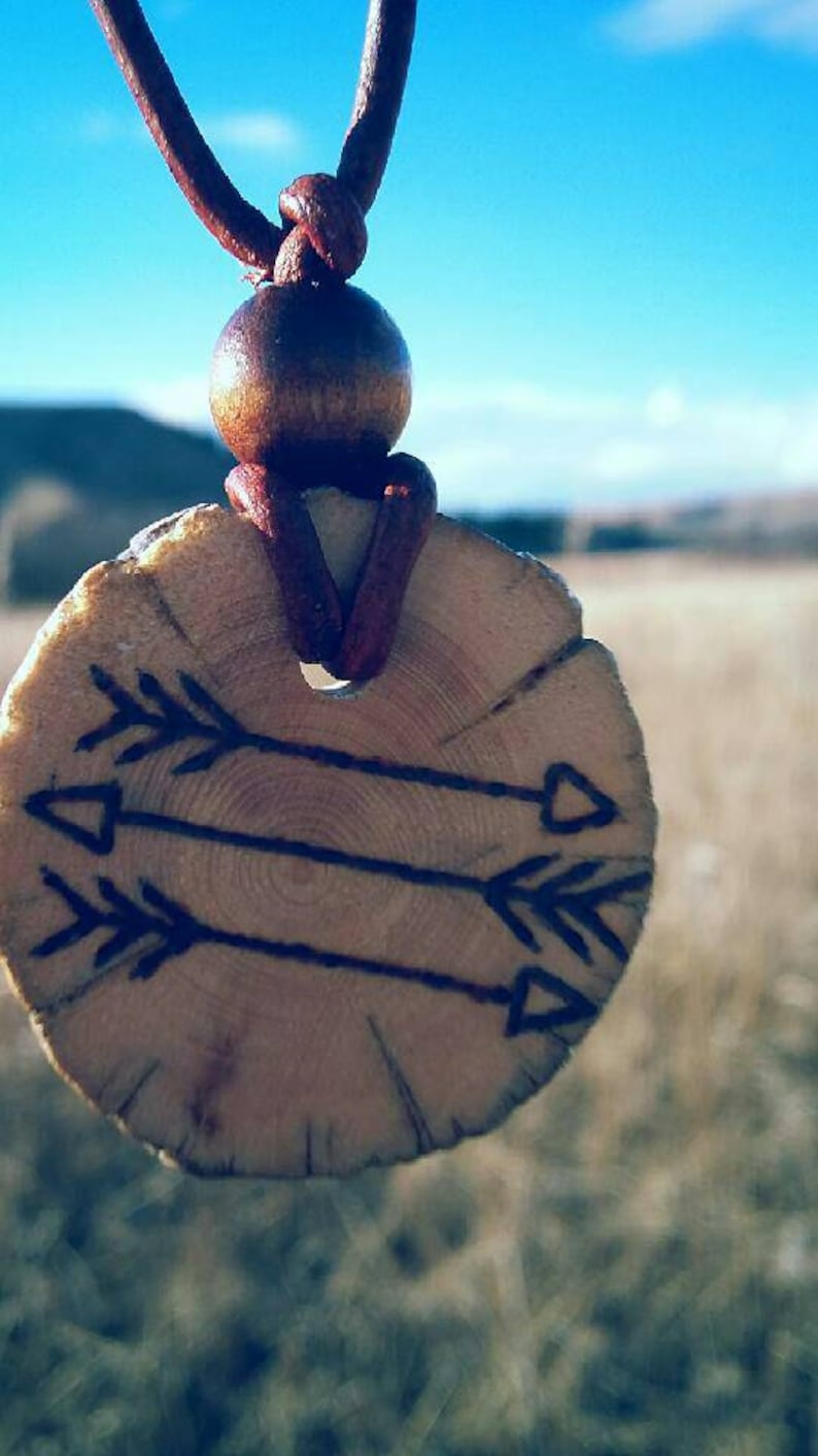 wood burned pendant reclaimed wood outdoors necklace wood jewelry Leather necklace Wood pendant wood slice necklace