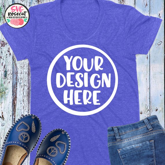 Bluek Tee Mockup With Blue Jeans And Blue Shoes