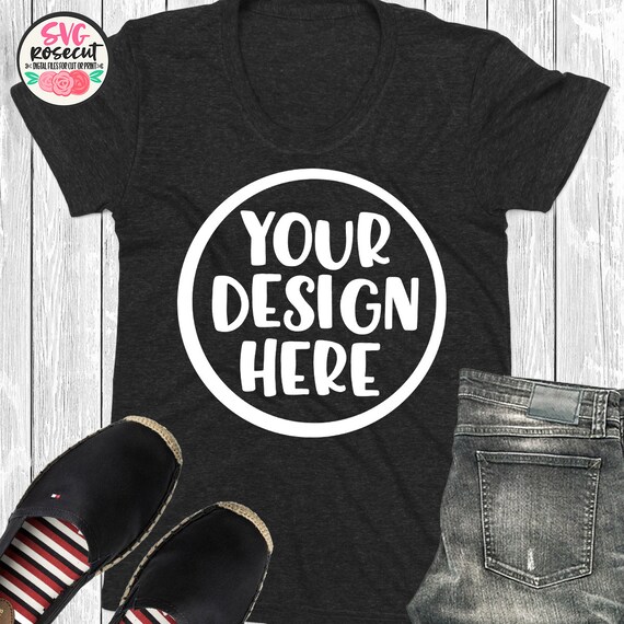 Black Tee Mockup With Grey Jeans And Black Shoes