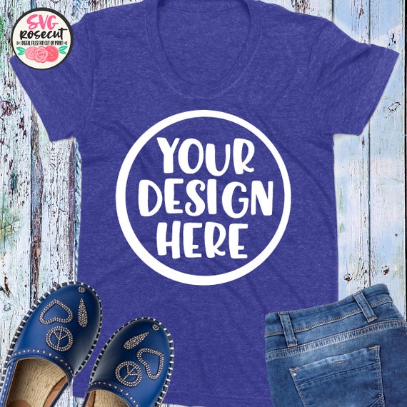 Bluek Shirt Mockup With Blue Jeans And Blue Shoes Bluek Shirt Mockup With Blue Jeans And Blue Shoes