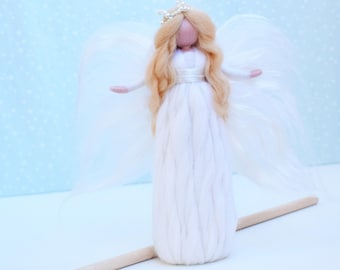 Chirstmas tree angel. Waldorf angel. Felt angel. Christmas decoration angel, White wool angel. Religious decoration. Mystical gift