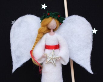 Felted wool angel, Guardian angel with star, Christmas tree angel, Angel woman, Manger, Christmas ornament, Spiritual deco,Star of Bethlehem