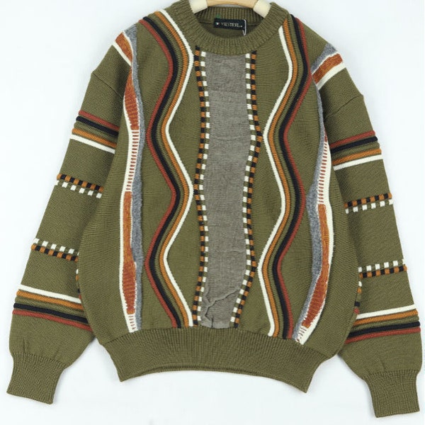 Multi Colour Sweater Jumper Knitwear pure merino 100% wool in green