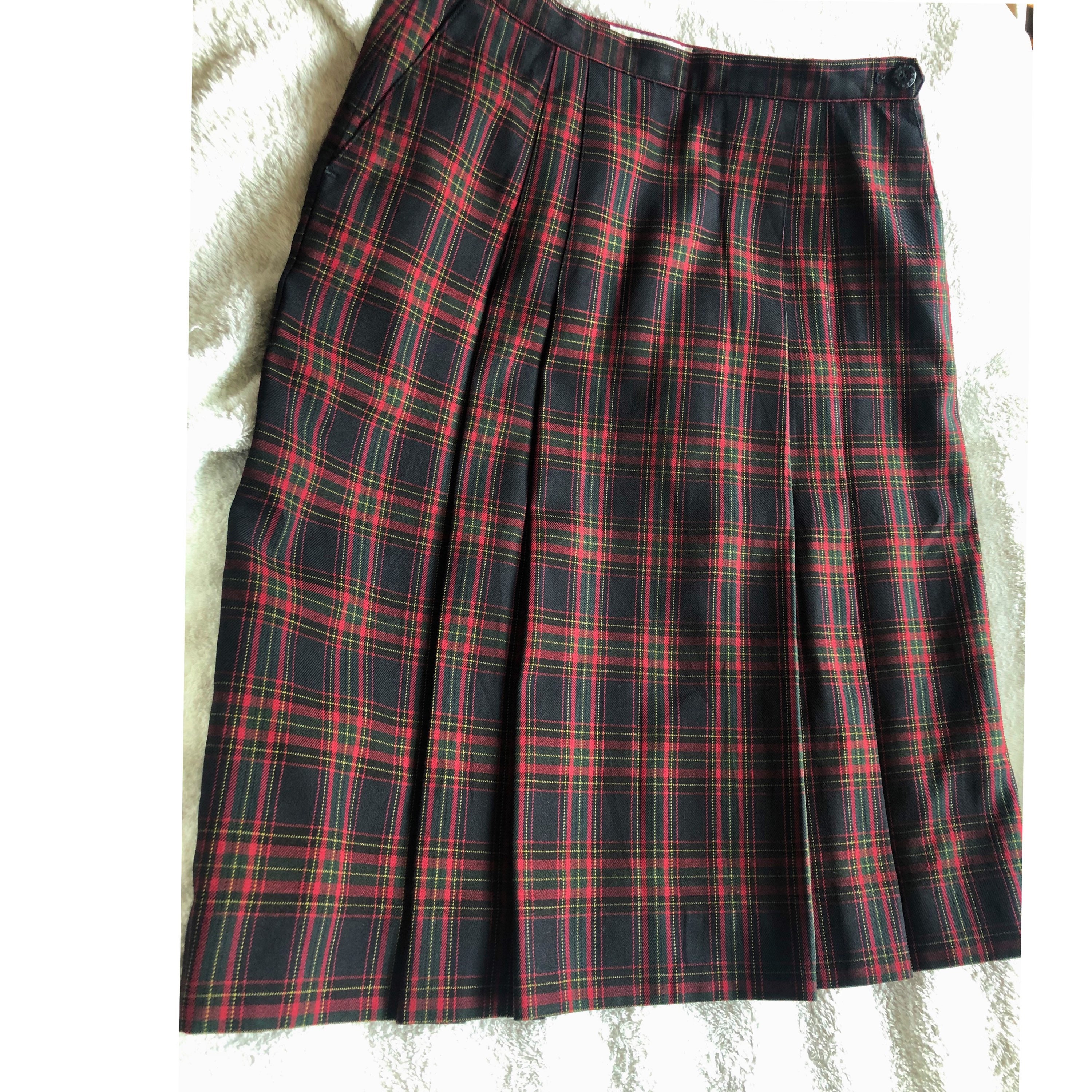 School uniform 50% wool plaid skirt in red from Korea | Etsy