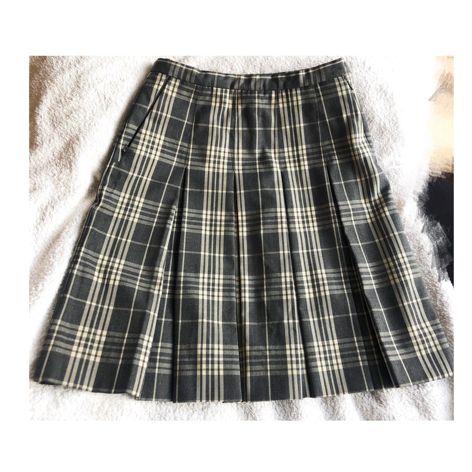 School Uniform 60% Wool Plaid Skirt in Grey From Korea | Etsy UK