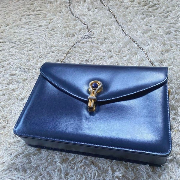 originale GUCCI Tasche Vintage 1970s Umhängetasche Leder Crossbody Schultertasche in Marineblau