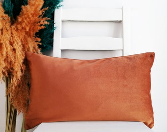 Rust Orange Pillow Velvet Pillow Decorative Pillow Cover 12x20 Velvet Pillow Lumbar Pillow Luxury Upholstery Pillow Velvet Decorative Pillow