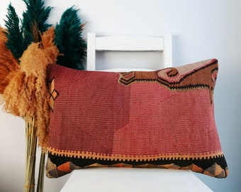 Vintage Pillow Handwoven Pillow Hemp Pillow Kilim Pillow 229 Lumbar Pillow,Bedroom Pillow,Oriental Pillow 16x36 Cushion Pillow