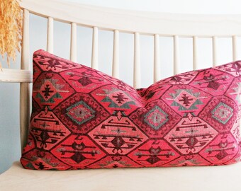 16x24 Tribal Turkish Rug Pillow,Handmade Vintage Lumbar Carpet Pillow,Wool Oushak Pillow,Hemp Kilim Pillow,Livingroom Decoration Pillow,1987