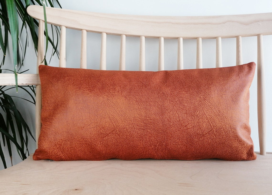 12x24 Leather Lumbar Pillow Cover Rust Pillow Cover Etsy