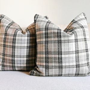 Grey and Beige Neutral Pillow Cover Beige Bohemian Pillow Cover Woven Textured Plaid Lumbar Pillow Plaid Grey Pillow Cover image 6