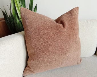 Camel Chenille Throw Pillow Cover: Soft Textured Neutral Lumbar - USA Customs Fees Included