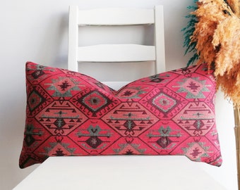 CUSTOM SIZE - Lumbar Pillow Cover Turkish Kilim Pillow Dark Red Cotton Pillow Cover Kilim Pillow Case  Decorative  Pillow Cover