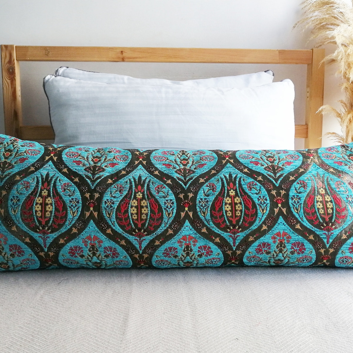 Blue Turkish Kilim Lumbar Pillow Cover: Boho Tulip Chenille (12x36) - Etsy