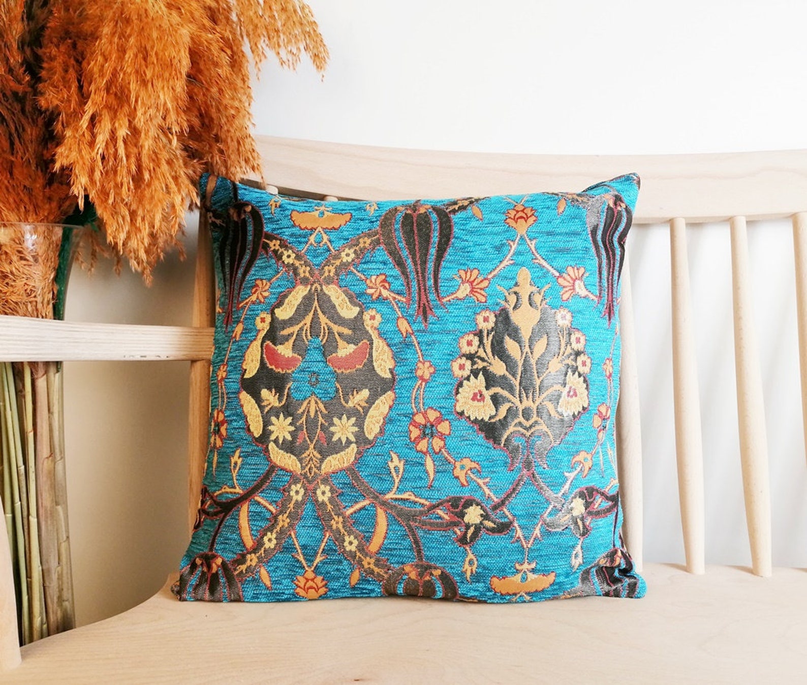 Turkish Turquoise Kilim Pillow Turkish Chenille Pillow Cover Etsy