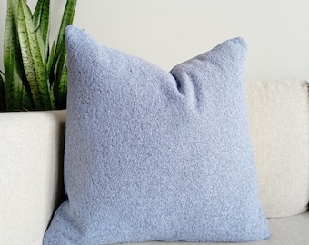 Light Blue Boucle Pillow Cover: Textured Chenille Cotton Euro Sham