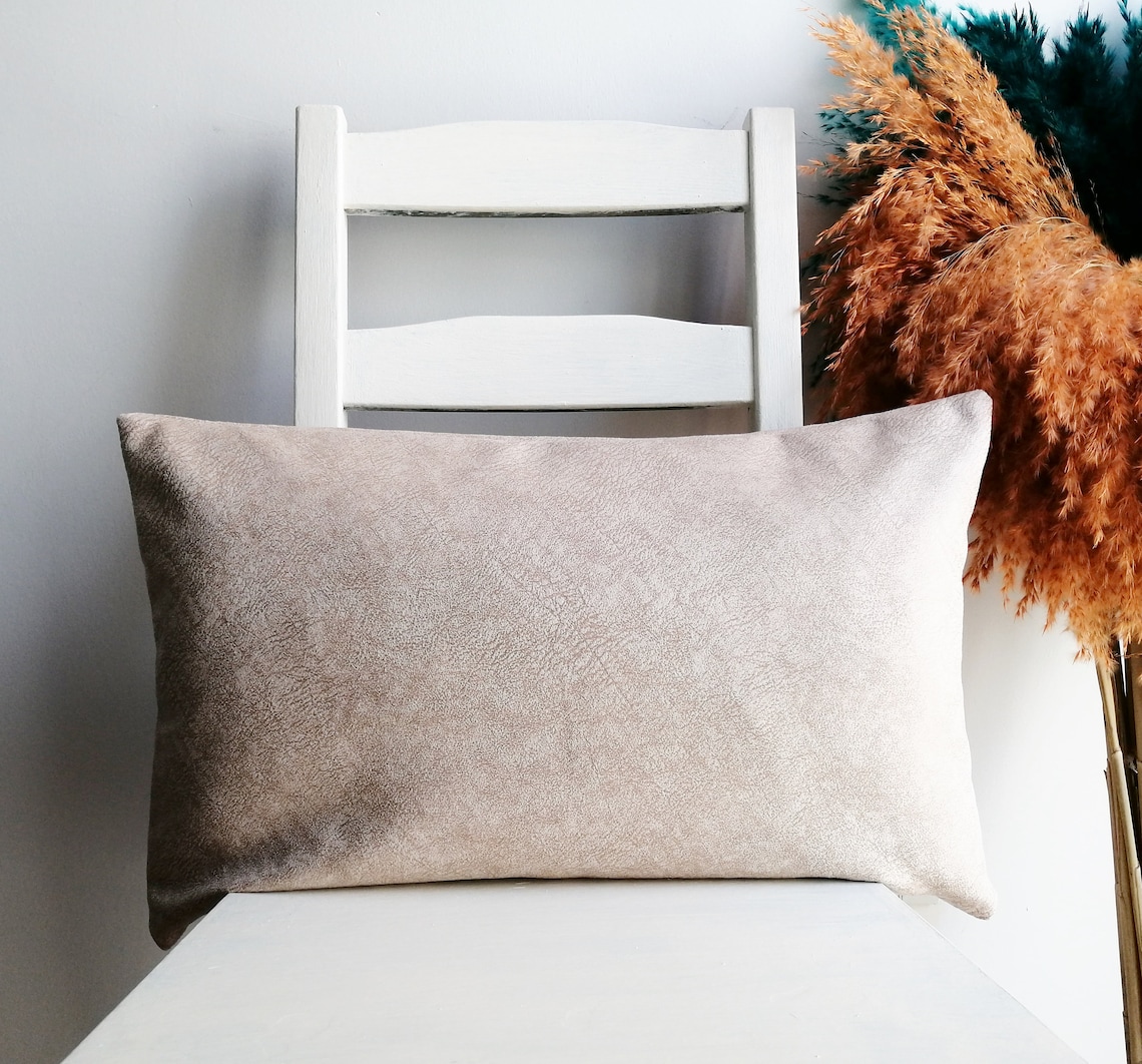 Cream Faux Leather Lumbar Pillow Cover / White Suede Leather Etsy