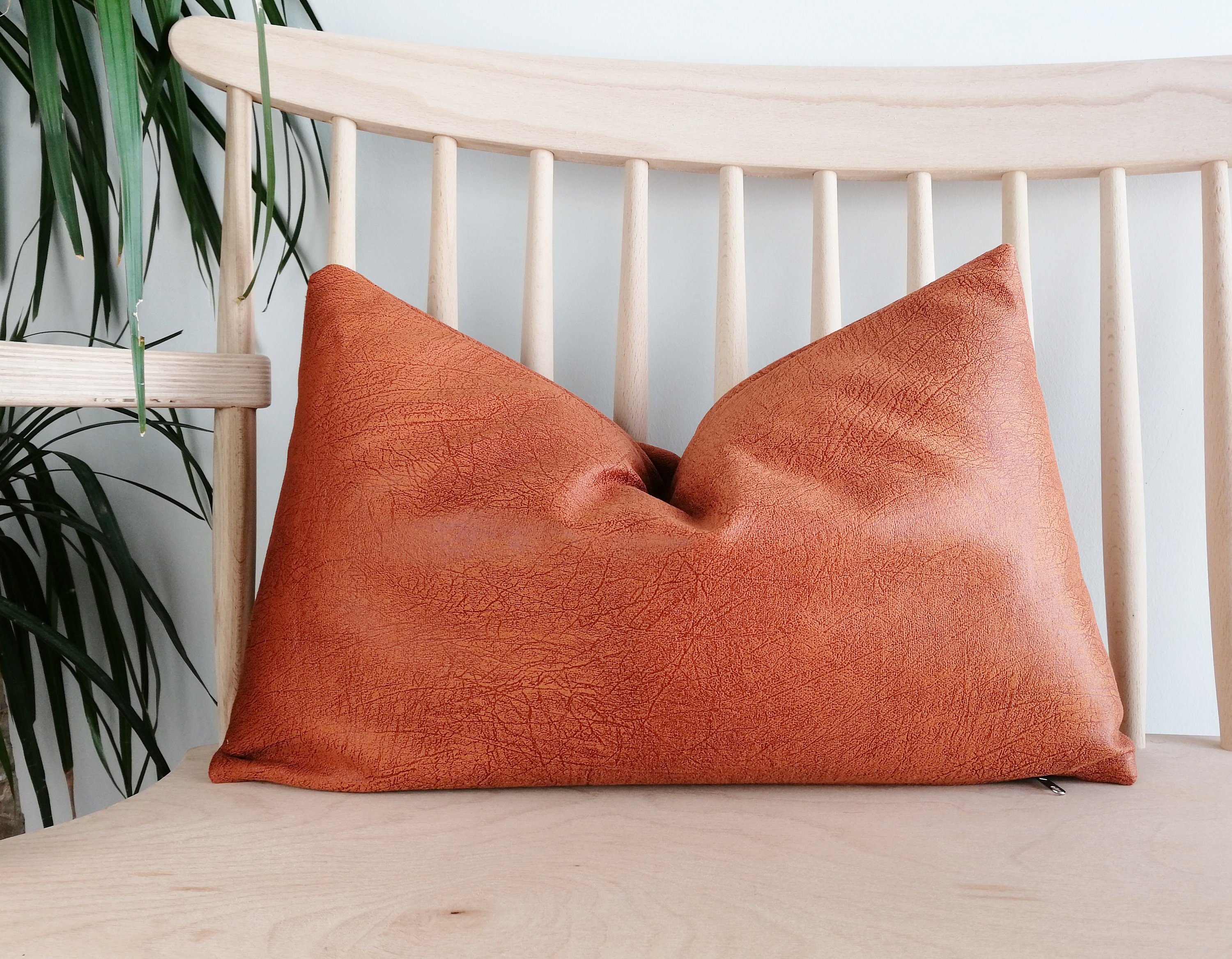 Rust Leather Lumbar Pillow Cover / Brown Suede Leather Pillow Etsy