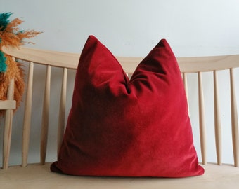 Dark Red Velvet Pillow Velvet Pillow Cover 20x20 Velvet Pillow Lumbar Pillow Luxury Upholstery Pillow Velvet Decorative Pillow