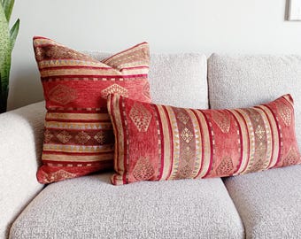 Luxury Chenille Rust Pillow Cover: Long Lumbar Pillow Designer Body Pillow Cover - USA Customs Fees Included