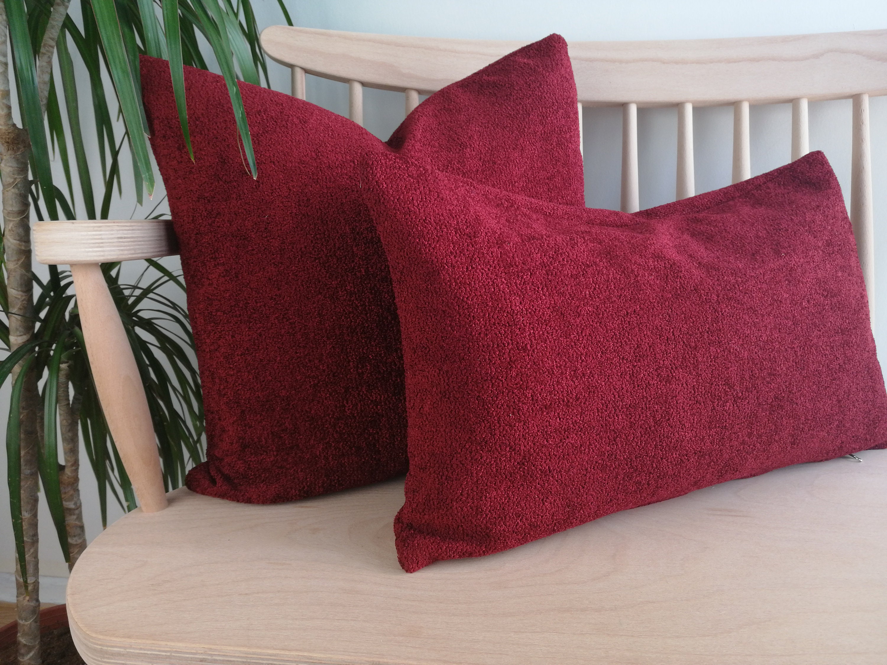 Boucle Red Lumbar Pillow Cover Decorative Throw Pillows Red Etsy