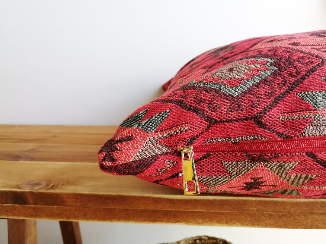 Red Soft Cotton Kilim Pillow Turkish Pillow Cover Red Throw Pillows