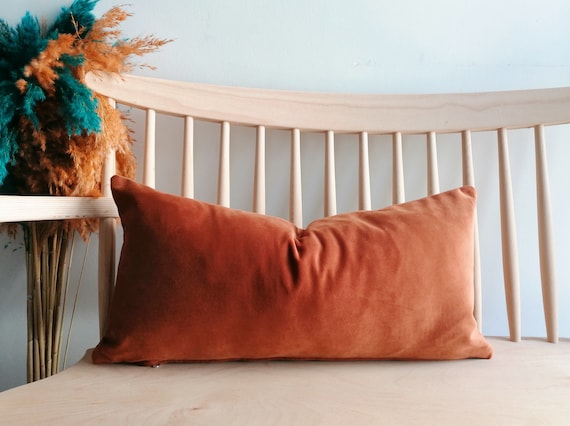 Orange velvet lumbar pillow hotsell