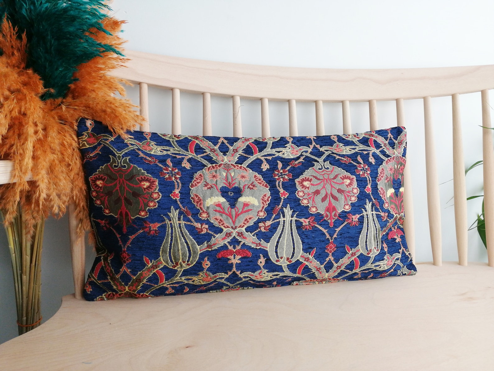 Navy Lumbar Pillow Cover Boho Decorative Pillow Luxury Etsy