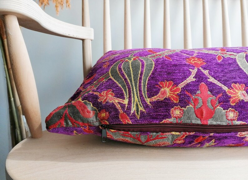 16''x24'' Kilim Pillow Beautiful Floral Turkish Design Pillow Cover Purple Pillow Cover Large Şumbar Pillow Cover image 3