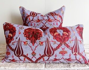 Purple Velvet Chenille Pillow Cover: Boho Woven Cotton Throw Pillow