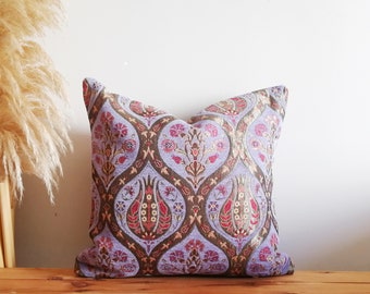 Purple Velvet Pillow Cover: Woven Cotton Throw Pillow, Boho Accent