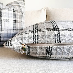 Grey and Beige Neutral Pillow Cover Beige Bohemian Pillow Cover Woven Textured Plaid Lumbar Pillow Plaid Grey Pillow Cover image 8